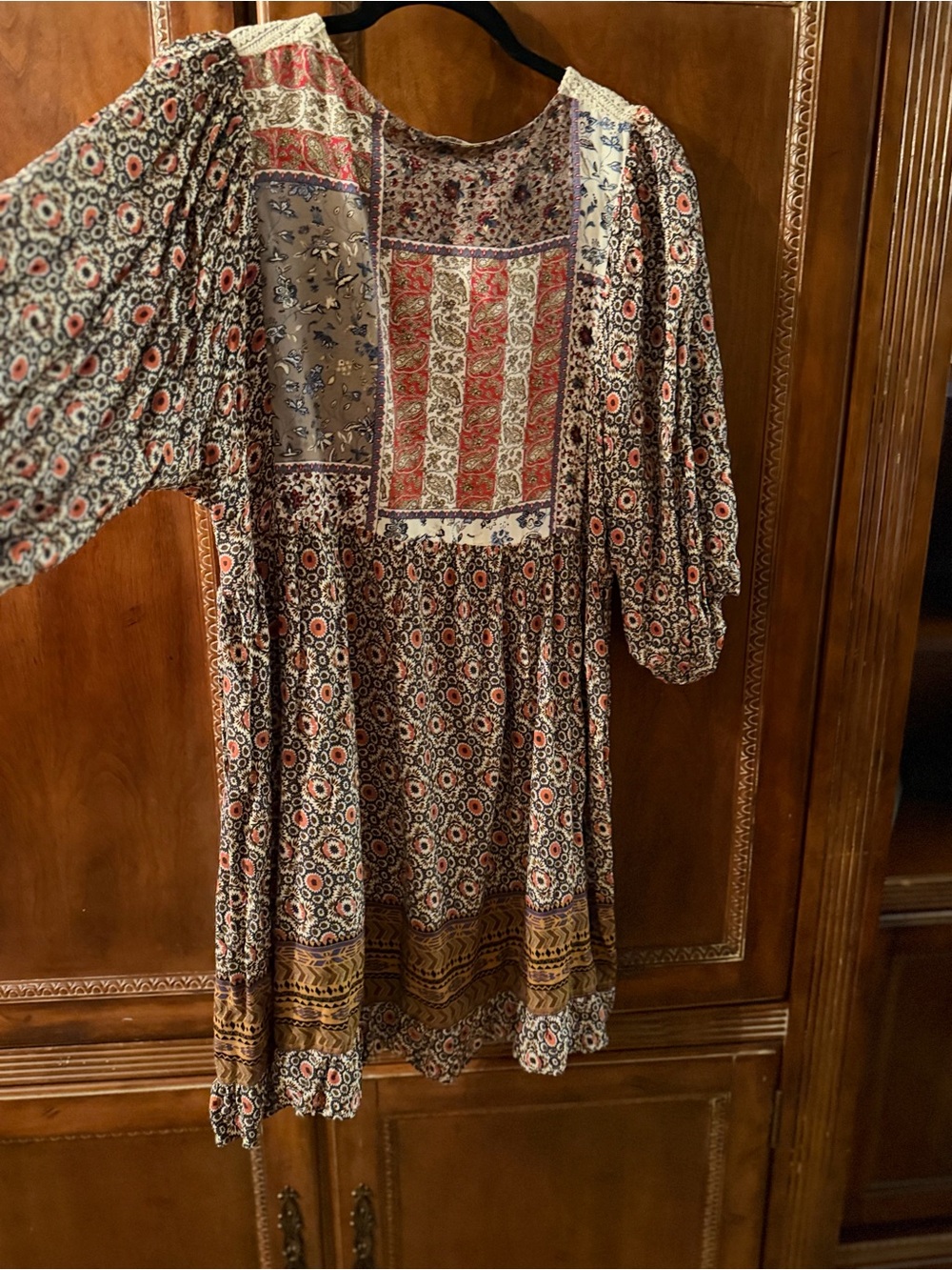 Umgee Bohemian Patchwork Midi Dress in Rust Floral - Picture 2 of 7